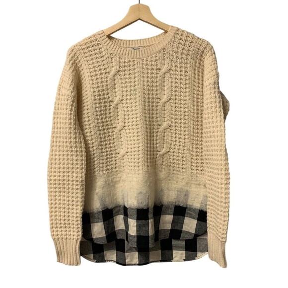 Madewell Sweaters - Madewell Women's S Cable Knit wool and cotton Sweater Plaid Hem Pullover